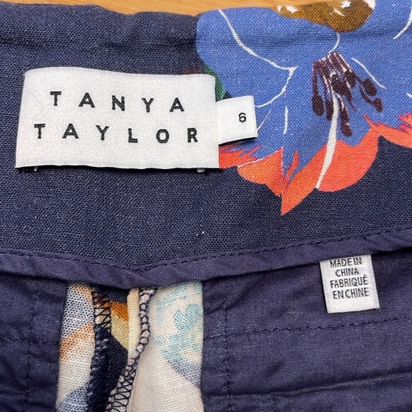Tanya Taylor Evelyn Cropped Pants Size 6 Linen Navy Floral Wide Leg Novelty - Picture 11 of 16